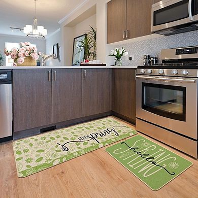 Green Leaves Daisy Floral Kitchen Mat Set of 2