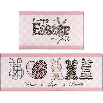 Cute Easter Bunny Kitchen Rug Set of Two Non Slip Washable Mats