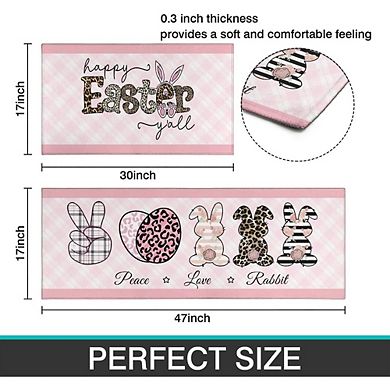 Cute Easter Bunny Kitchen Rug Set of Two Non Slip Washable Mats