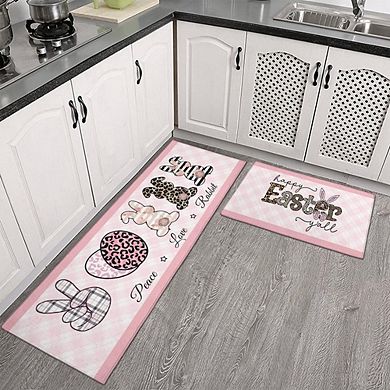 Cute Easter Bunny Kitchen Rug Set of Two Non Slip Washable Mats