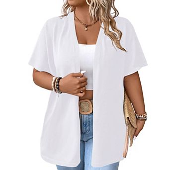 Women's Plus Size Open Front Cardigan Solid Half Sleeve Crop Knit Sweater