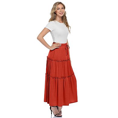 Women's High Waist Drawstring A-Line Midi Skirt with Pockets