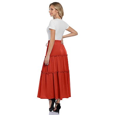 Women's High Waist Drawstring A-Line Midi Skirt with Pockets