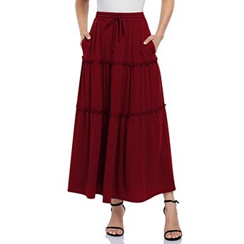Women's High Waist Drawstring A-Line Midi Skirt with Pockets