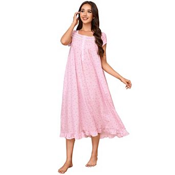 Women's Short Sleeve Nightgown Square Neck Print Shift with Pockets