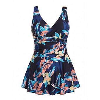 Plus Size Print Swim Dress Set Two Piece Skirted Swimsuit with Built In Shorts