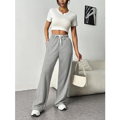Women's High Waisted Wide Leg Sweatpants Baggy Drawstring Casual Workout Pants with Pockets