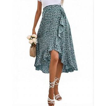 Women's Maternity Midi Skirt Flowy Ruffle Hem Elastic Waist