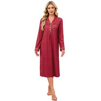 Women's V-Neck Long Sleeve Nightgown Sleepwear Pajamas