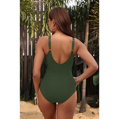 Women One Piece Swimsuit Sleeveless V Neck Twisted Swimwear