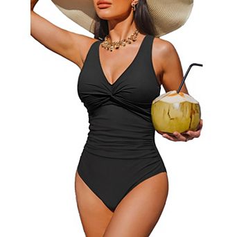 Women One Piece Swimsuit Sleeveless V Neck Twisted Swimwear