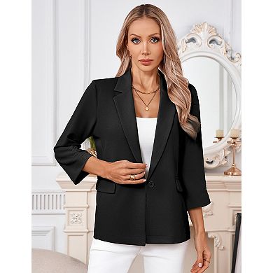Women's Long Blazer Front Button Down 3/4 Sleeve Business Jacket