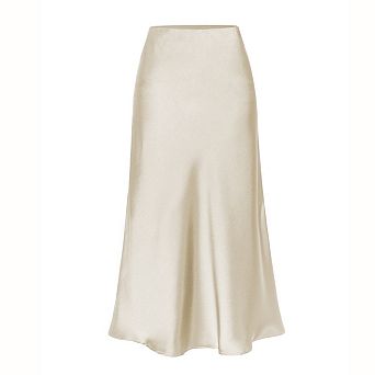 Women's Satin High Waist Hidden Elasticized Waistband Flared Casual A Line Midi Skirt