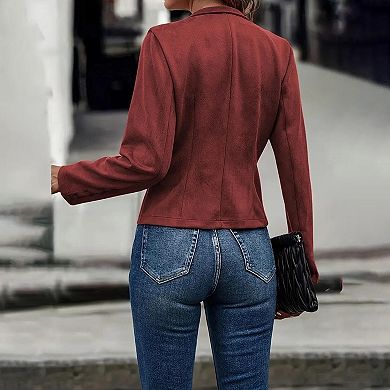 Women's Faux Suede Open Front Cardigan Jacket Long Sleeve Casual Vintage Outerwear