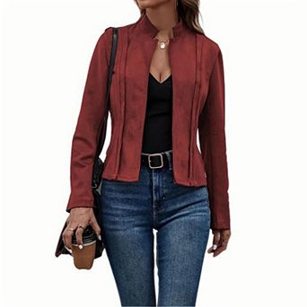 Women's Faux Suede Open Front Cardigan Jacket Long Sleeve Casual Vintage Outerwear