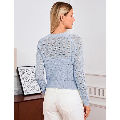 Women's Hollow Knit Cardigan Button Front Open Long Sleeve Casual Sweater