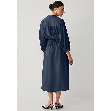 Ellos Plus Size Linen Blend Tie Waist Midi Dress