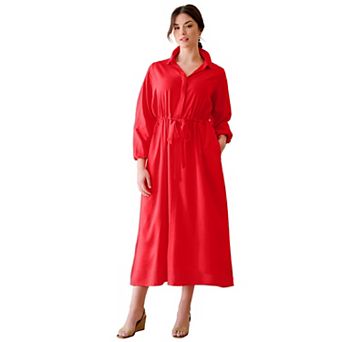 Ellos Plus Size Linen Blend Tie Waist Midi Dress