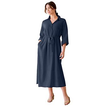 Ellos Plus Size Linen Blend Tie Waist Midi Dress