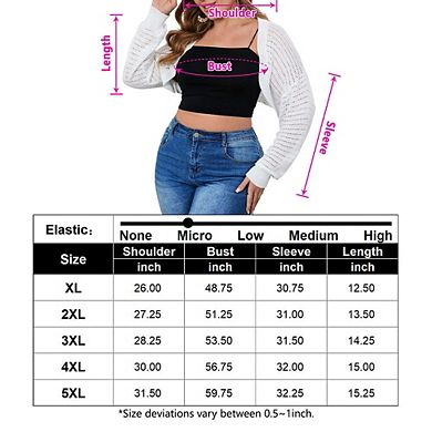 Plus Size Mesh Crop Cardigans for Women Long Sleeve Open Front See Through Sheer Bolero Shrug Top