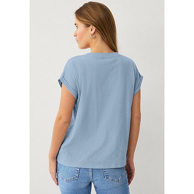 Ellos Plus Size V-Neck Tee With Rolled Cuffs