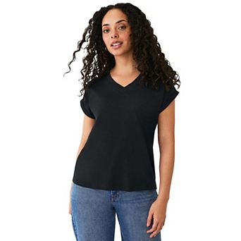 Ellos Plus Size V-Neck Tee With Rolled Cuffs