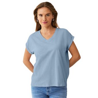 Ellos Plus Size V-Neck Tee With Rolled Cuffs