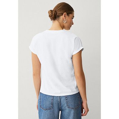 ellos Plus Size Crew Neck Tee With Rolled Cuffs
