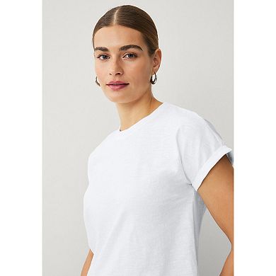 ellos Plus Size Crew Neck Tee With Rolled Cuffs