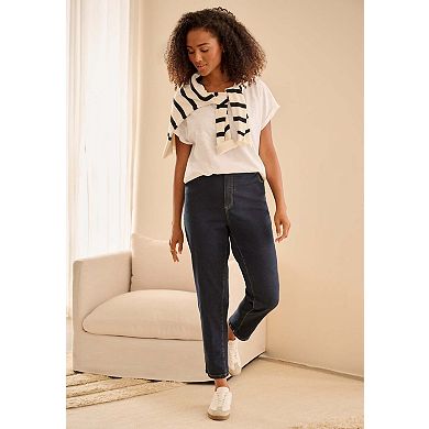 Ellos Plus Size Cotton Jersey Slub Crew Neck Tee With Rolled Cuffs