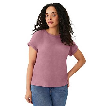 ellos Plus Size Crew Neck Tee With Rolled Cuffs