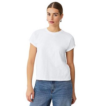 Ellos Plus Size Crew Neck Tee With Rolled Cuffs