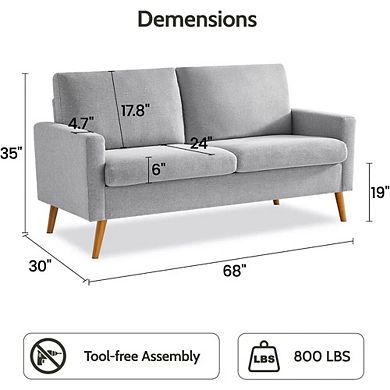Maxspeed 68" Loveseat Sofa Couch, Mid-Century Modern Loveseat Comfy Sofa with Spring Cushion