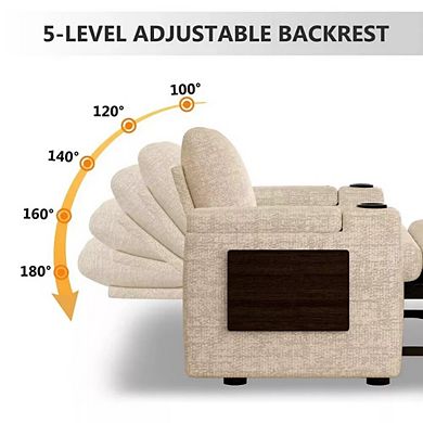 Maxspeed 65.5" 4-in-1 Chenille Sleeper Sofa Bed Couch with Adjustable Backrests, USB, Cup Holders