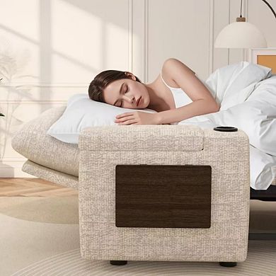 Maxspeed 65.5" 4-in-1 Chenille Sleeper Sofa Bed Couch with Adjustable Backrests, USB, Cup Holders