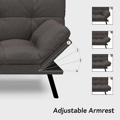 Maxspeed Convertible Futon Sofa Bed Linen Couch with Adjustable Backrest