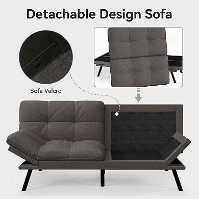 Maxspeed Convertible Futon Sofa Bed Linen Couch with Adjustable Backrest