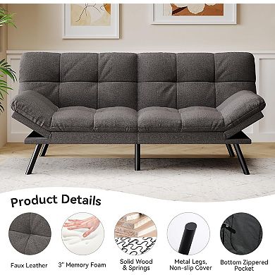Maxspeed Convertible Futon Sofa Bed Linen Couch with Adjustable Backrest