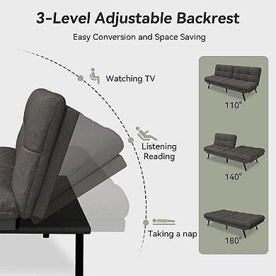 Maxspeed Convertible Futon Sofa Bed Linen Couch with Adjustable Backrest