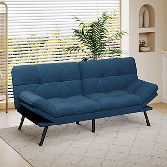 Maxspeed Convertible Futon Sofa Bed Linen Couch with Adjustable Backrest