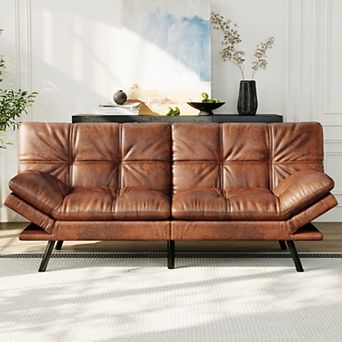 Maxspeed Convertible Futon Sofa Bed Faux Leather Memory Foam Folding Couch