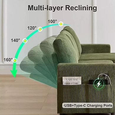 Maxspeed Sleeper Sofa- 2 in 1 Pull Out Couch Bed with Storage Living Room,Corduroy Couch with USB