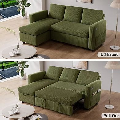 Maxspeed Sleeper Sofa- 2 in 1 Pull Out Couch Bed with Storage Living Room,Corduroy Couch with USB