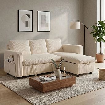 Maxspeed Sleeper Sofa- 2 in 1 Pull Out Couch Bed with Storage Living Room,Corduroy Couch with USB