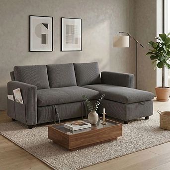 Maxspeed Sleeper Sofa- 2 in 1 Pull Out Couch Bed with Storage Living Room,Corduroy Couch with USB