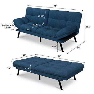 Maxspeed 71" Convertible Futon Sofa Bed, Modern Futon Couch with Adjustable Backrest & Armrest