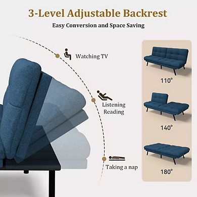 Maxspeed 71" Convertible Futon Sofa Bed, Modern Futon Couch with Adjustable Backrest & Armrest