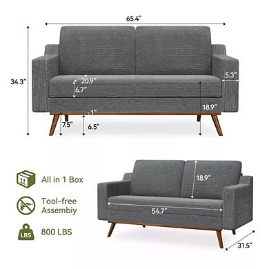Maxspeed 65.4" Loveseat Sofa, Loveseat for Living Room, Modern Small Couch with Spring Cushions