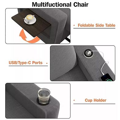 Maxspeed 42.5" 3-in-1 Convertible Sleeper Chair Bed Pull Out Sofa Bed with USB Charging Ports