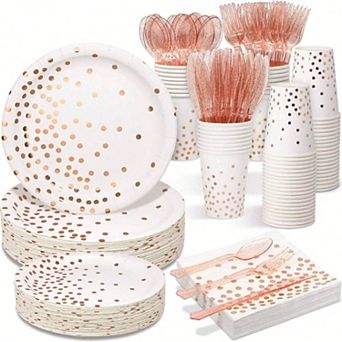 350 pc Disposable Black Gold Party Dinnerware Set for Birthday Anniversary